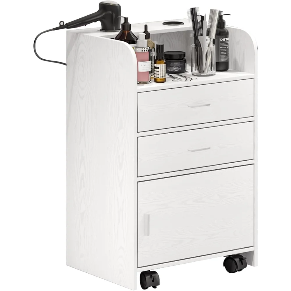 Beauty Salon Station, Rolling Beauty Station for Hair Stylist, Hair Salon Station Storage Cabinet on Wheels, Salon Table