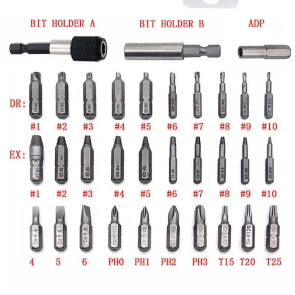 33 Piece Set High Speed Steel Damaged Screw Extractor Magnetic Holder Drill Bits Design Stubborn Screw Tool Case Included