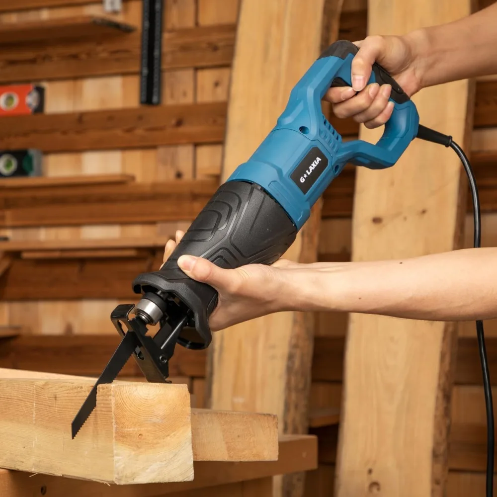 6Amp 2800RPM Variable Speed Reciprocating Saw with 4/5" Stroke, 3 Blades for Wood & Metal Cutting