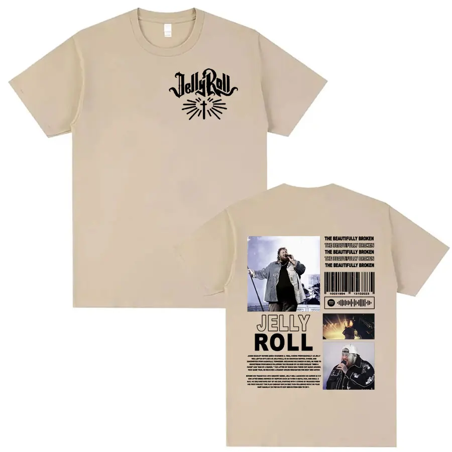 Jelly Roll The Beautifully Broken Tour Graphic T Shirts Casual 100% Cotton Oversized T Shirt Men Women Harajuku Hip Hop T-shirt