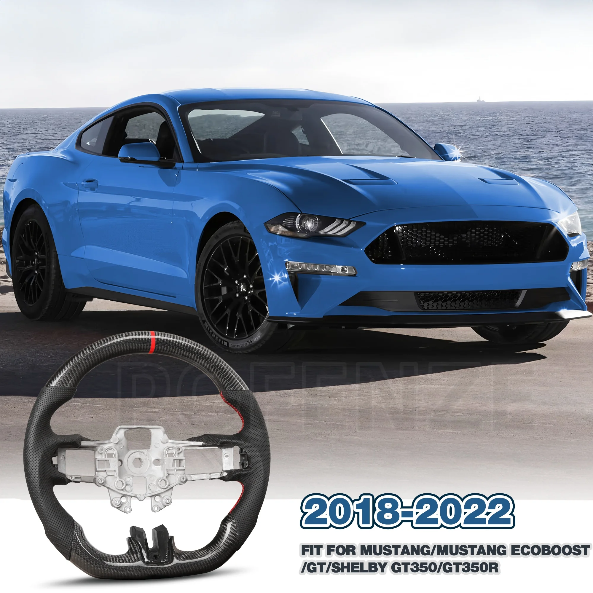 

Carbon Fiber Steering Wheel for Mustang 2018-2022 Nappa Leather with D-shaped for Mustang EcoBoost/GT for Shelby GT350/GT350R