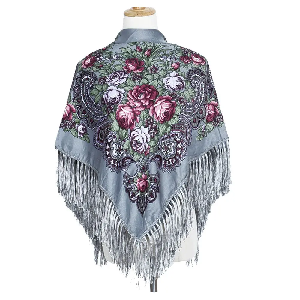 

Cotton Vintage Big Size Pashmina Floural Russian Style Square Scarf Wraps Tassel Scarf Shawl