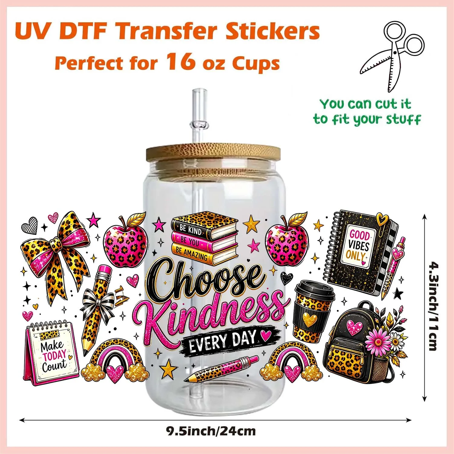 Best Teacher Vibe Rub On 16oz Uvdtf Sticker waterproof DIY Decals 3D transfers uvdtf tumbler stickers 16oz uv dtf cup wraps