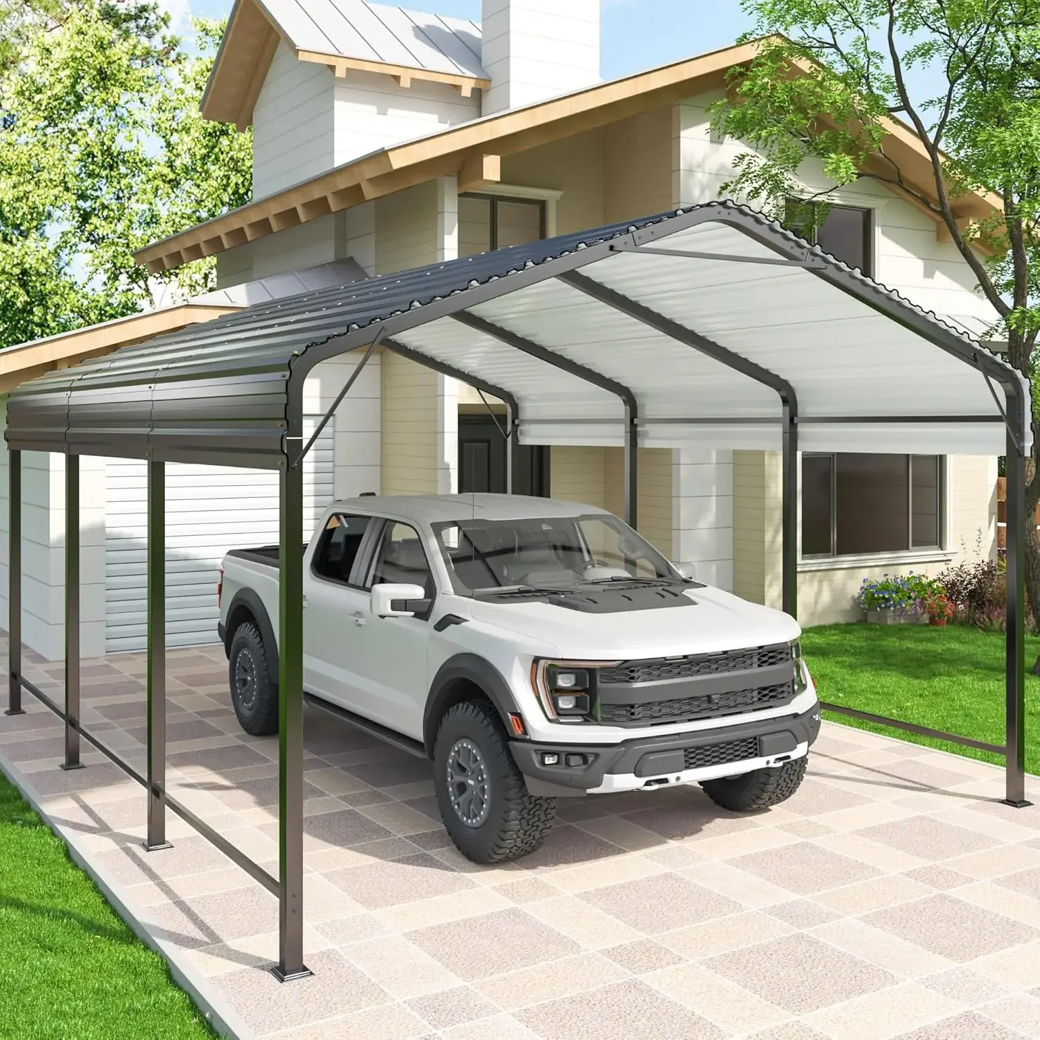 10x15 metalen carport carports met verbeterde basis Heavy Duty garage buiten gegalvaniseerde autoruilplaats voor auto, boten en vrachtwagens