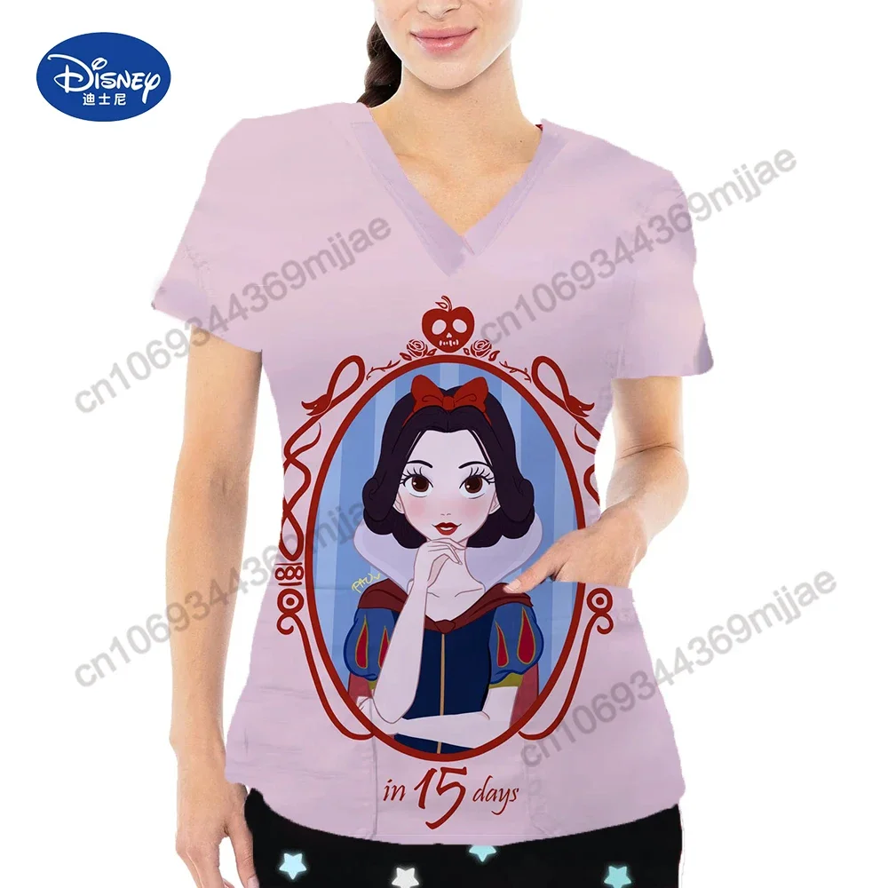 Cartoon V-neck Design Women's Tops 2023 Fashion Pocket New Short Sleeves T-shirt