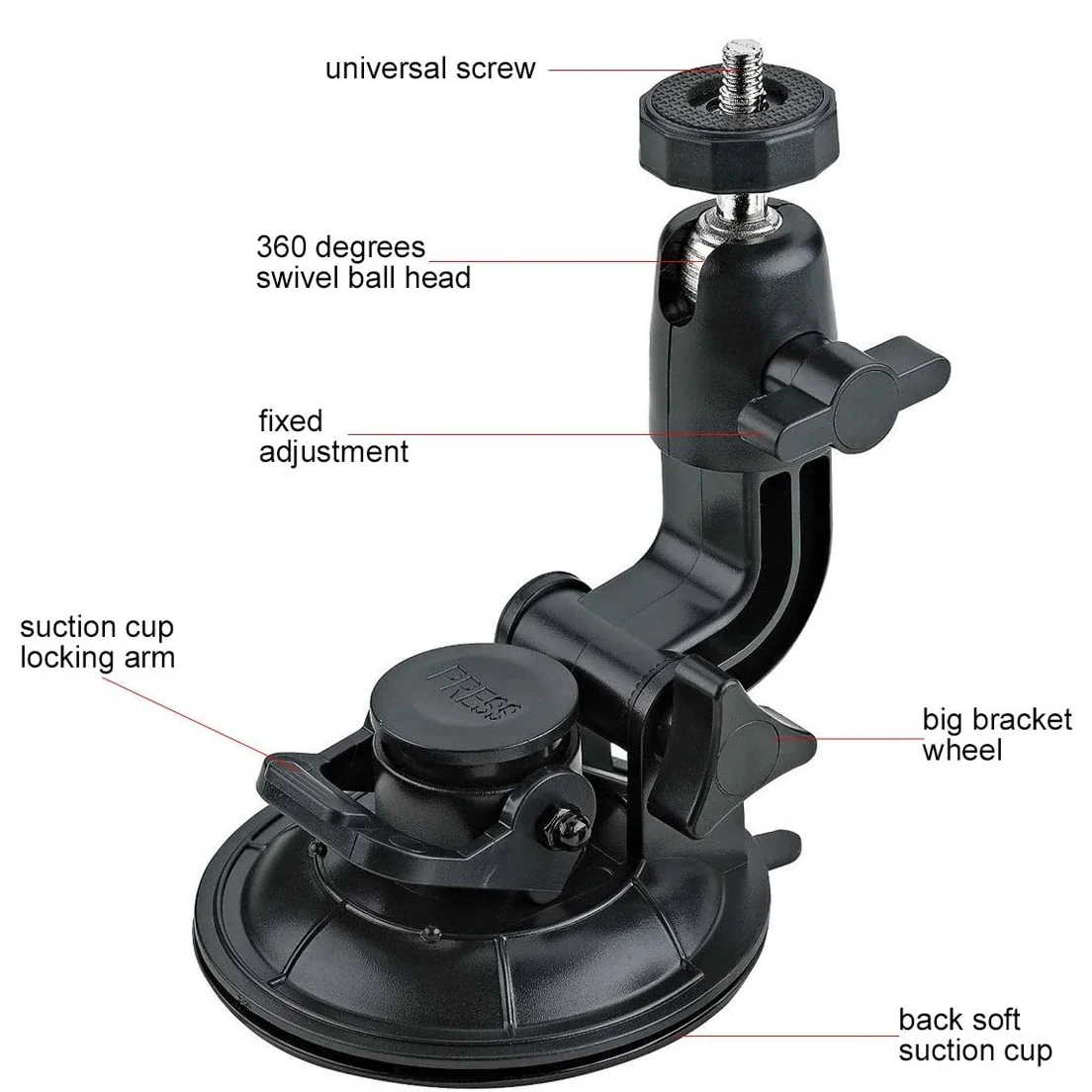 Ventosa universal para carro, 9cm, suporte de telefone ajustável, adaptador 1/4 para gopro 12 11 10 insta360 osmo action 4 3, câmera de telefone inteligente