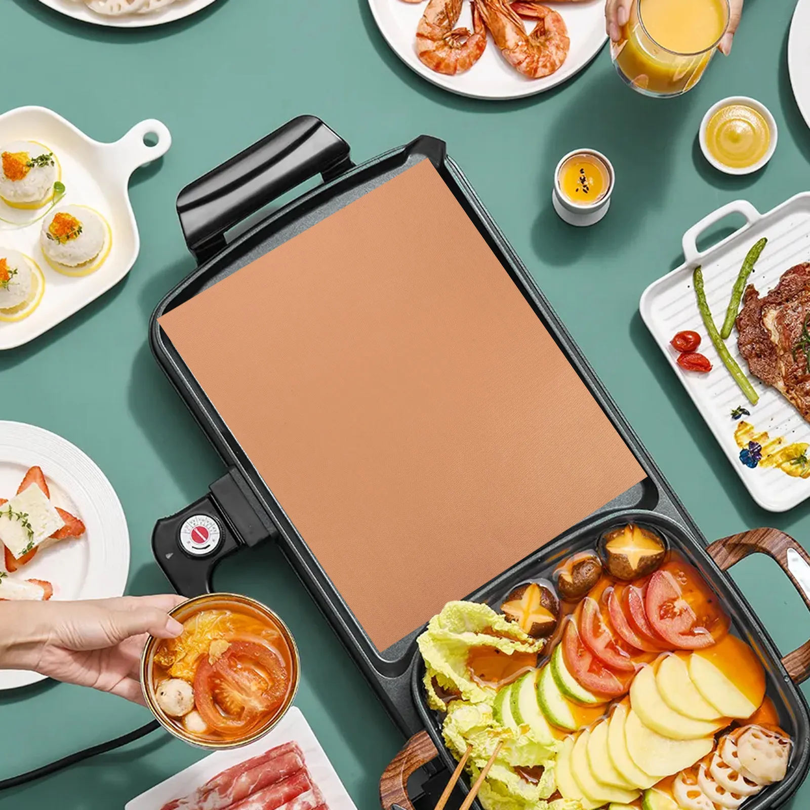 4Pcs Heat Resistant Copper Color Outdoor Grill Mat Nonstick Bbq Pad for Family Picnic Barbecue Grill Heat Shield Mat