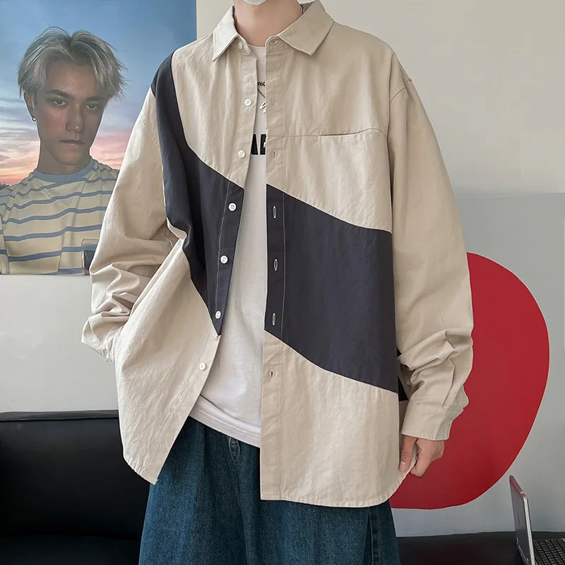 

20232023 Spring And Autumn New Light Luxury Fashion Shirt Men Loose Casual Long-sleeved Shirt Korean Version All-Match Top