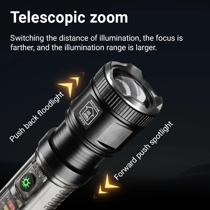 COBA Solar Rechargeable Flashlight Zoomable Super Bright White Laser Beads Lamp Multifunction Camping Telescopic Focusing Torch