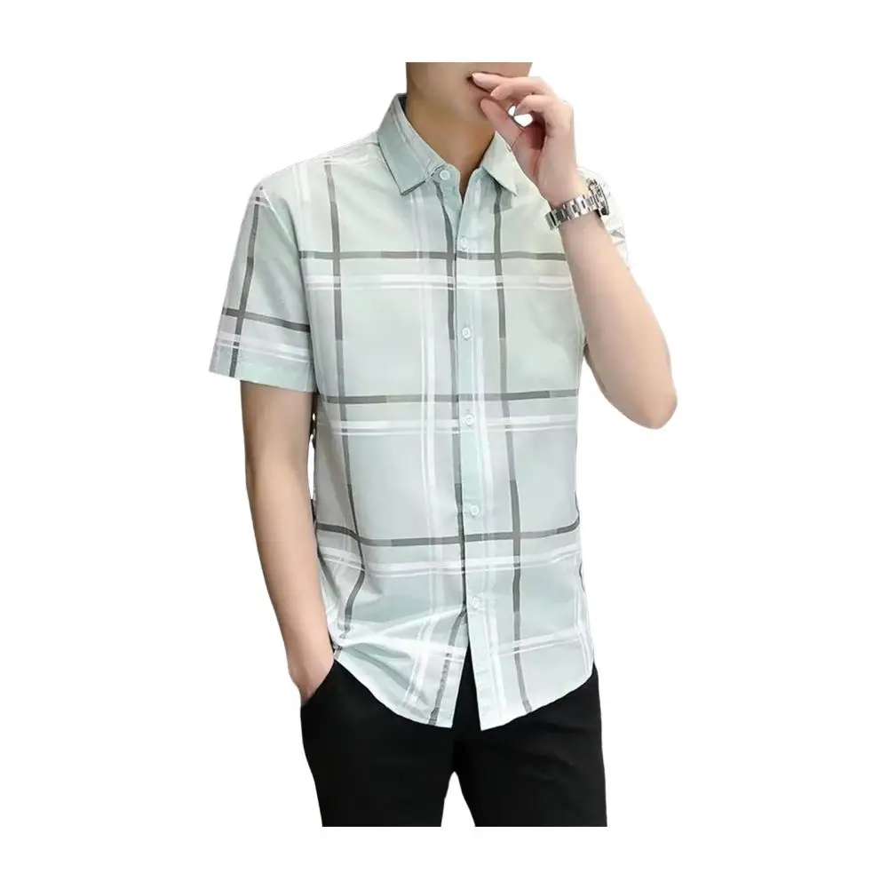 Lightweight Men Shirt Stylish Men's Summer Shirt with Turn-down Collar Short Sleeve Single-breasted Design Contrast for Casual