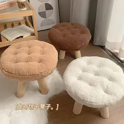 Creative Nordic Stool Furniture Solid Wood Small Stool Spherical Stool Removable Washable Furniture Round Ottomans Ins Pouf