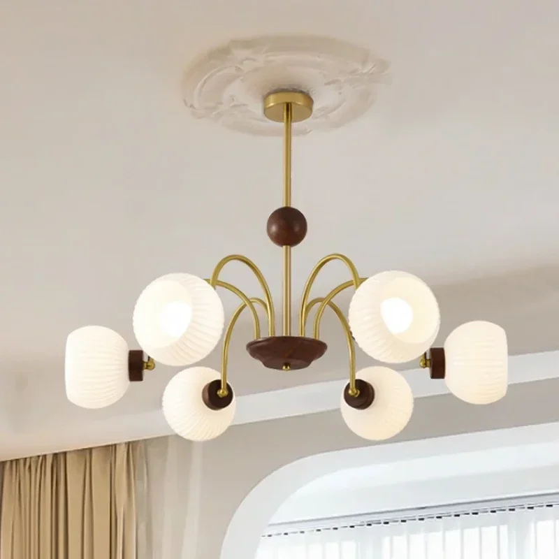 

SANDYHA Walnut Wood French Pendant Light Modern Kitchen Island Chandelier Dining Table Lighting Living Room Bedside Lamp Home