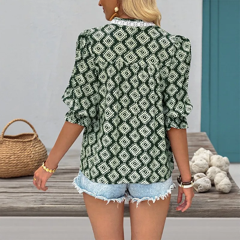 Elegant Summer Blouses New Casual Party Ruffled Short-sleeved Print Women's Fashion Shirt Loose Pullover Tops Women Clothing