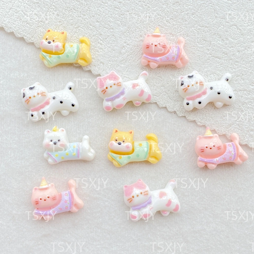 20 قطع مختلطة مسمار الفن الراتنج القط الصغير، الكلب مصمم سحر الراين DIY الحرفية لزينة الأظافر #5