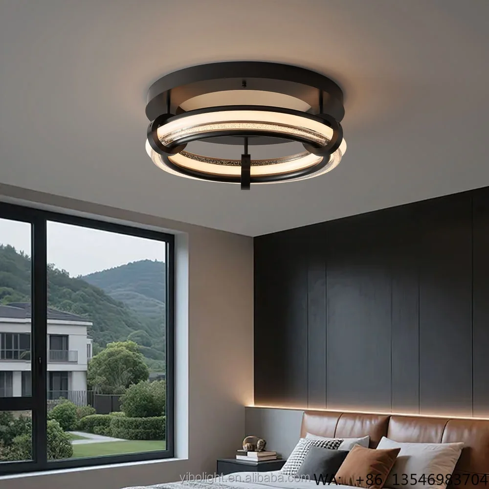 Light luxury ceiling lamp, flush-mount ceiling light, round pendant lamp, brass LED light, living room and bedroom lighting.