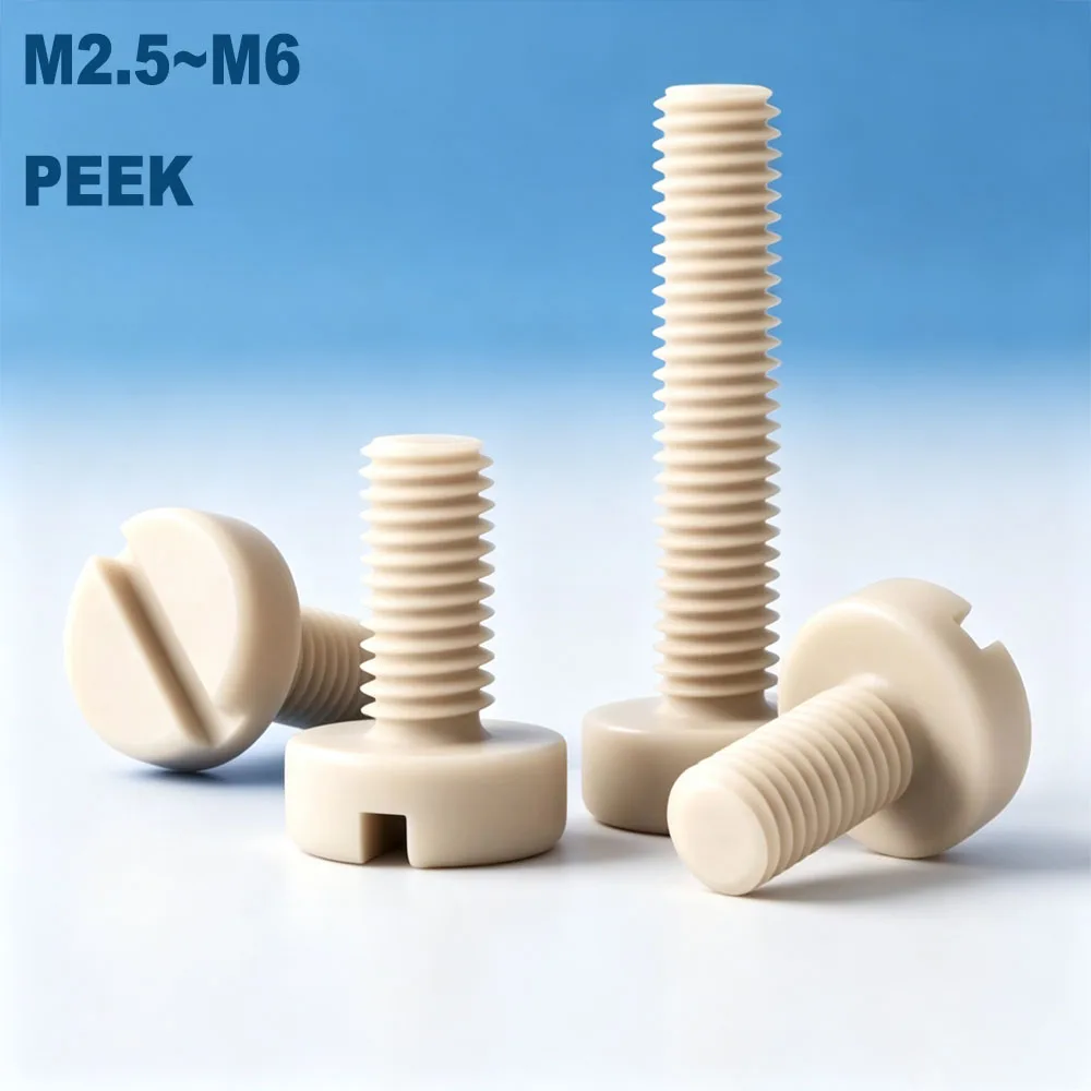 PEEK Slotted Pan Round Head Machine Screw M2.5 M3 M4 M5 M6 Insulated Plastic Bolt High Strength Temperature Resistant Fastener