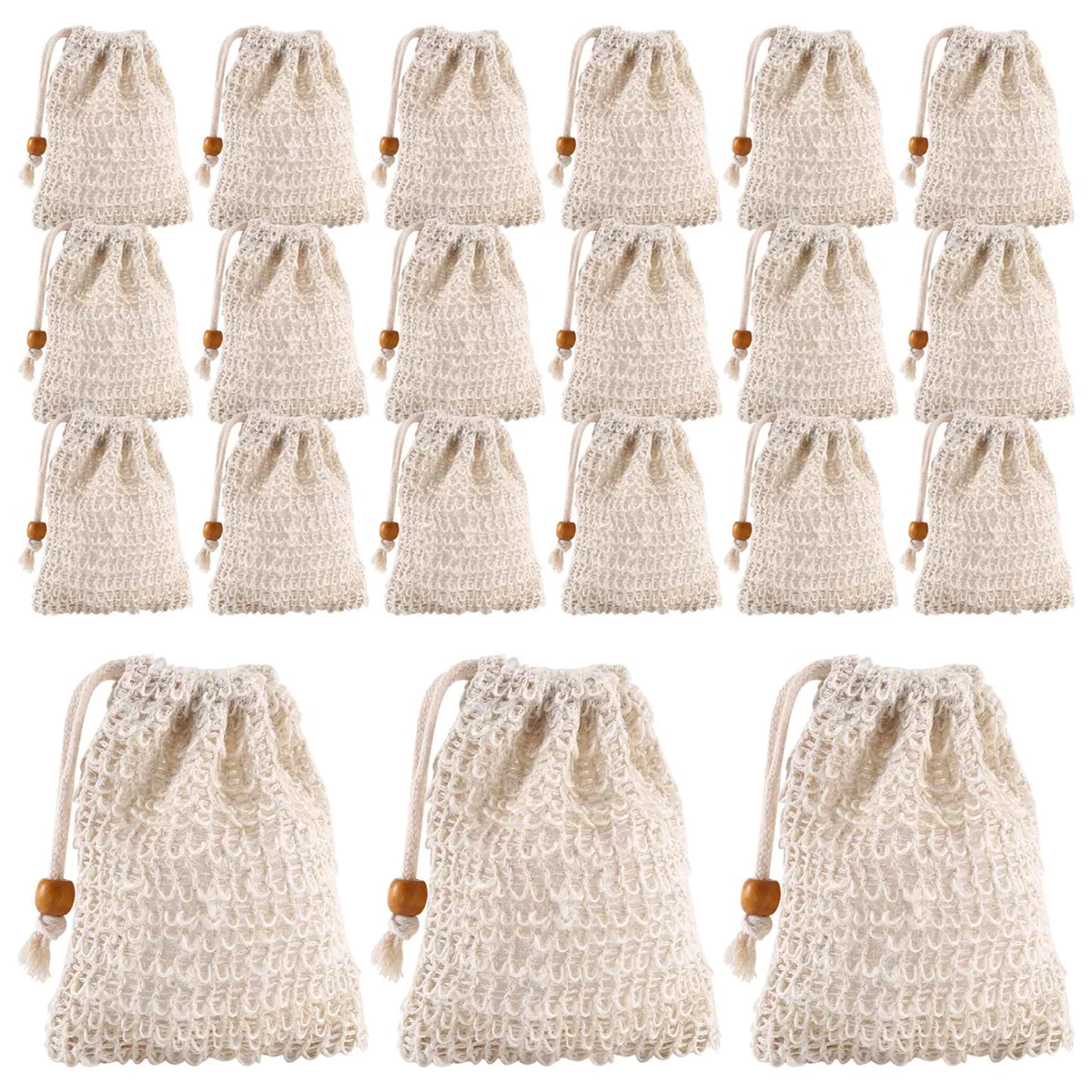 RUAI 40 パック ソープ角質除去バッグ、ソープセーバー製サイザル麻メッシュソープバッグ バー石鹸バッグ 巾着付き バス&シャワー用