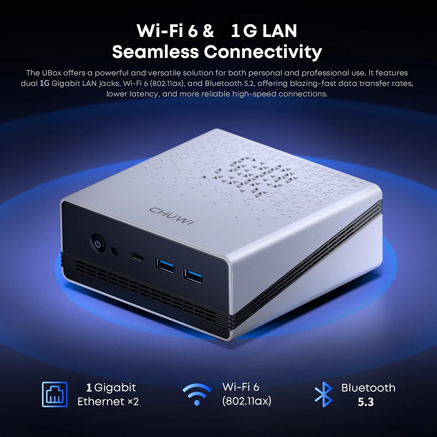 CHUWI UBox Mini-PC AMD R5-6600H 6 Kerne 12 Threads DDR5 16 GB 512 GB PCle 3.0 SSD Wi-Fi 6 & 1 G LAN 4,5 GHz Frequenz Desktop-Computer