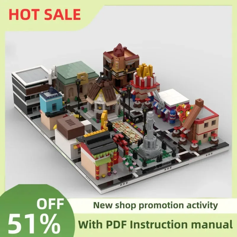 New City Hot Selling Street View Moc Modular Shopping Center Model Custom Puzzle Diy Creative Ideas Kids Toys Birthday Gifts