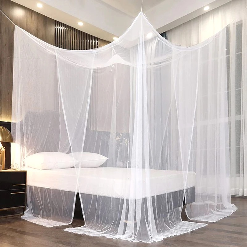 1pcs Moustiquaire Canopy White Four Corner Post Portable Square Mosquito Control Mosquito Net Bedroom Sleeping Mosquito Net