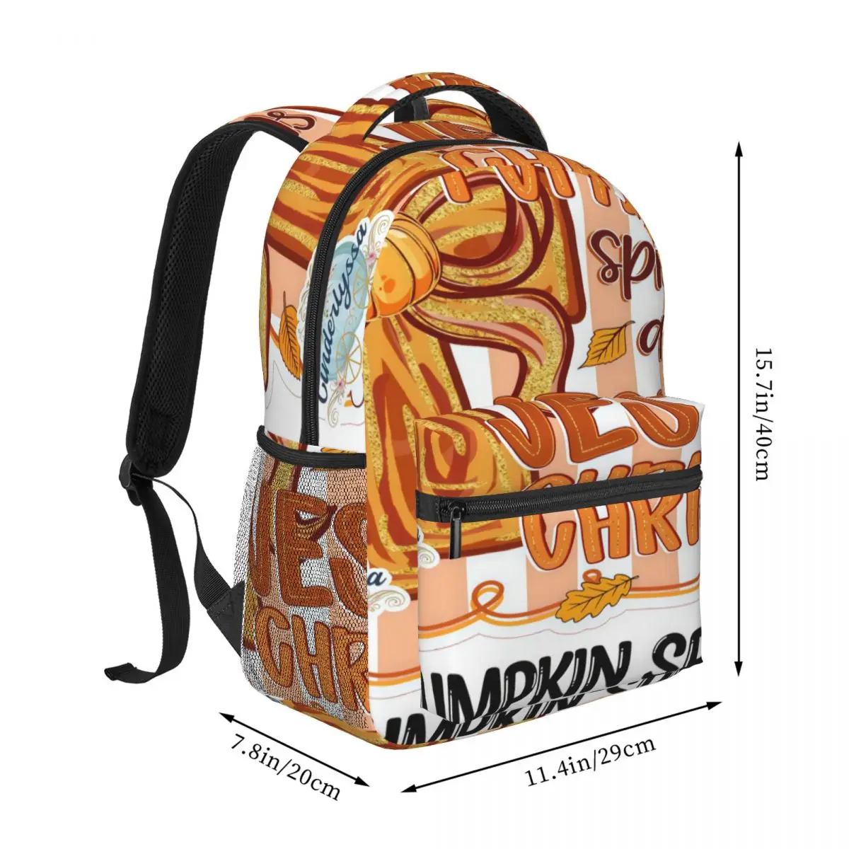 Girly Student Backpack Center Pumpkin Spice Jesus Christ Bow Fall Christian Glitter Orange Brow Fashion Bookbag for Girls Teens