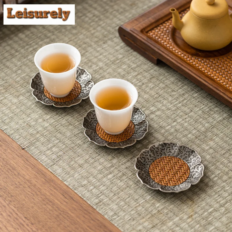 2pc/set Creative Alloy Rattan Coasters for Coffee Cups Anti-scald Placemats White Tea Mat Tea Services Accessories Collection