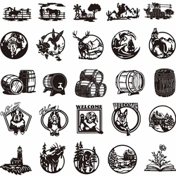 Metal Cutting Dies Beer Barrel Cowboy Dog Cow Wolf House Flower Landscape Die Cut Template Scrapbook Craft Make Cards Stencils