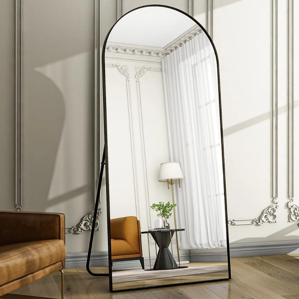 Miroir plein corps respirant, miroir pleine longueur arqué de 76x34 pouces, cadre en métal noir, salon/spanroom, miroir de sol pour chambre à coucher