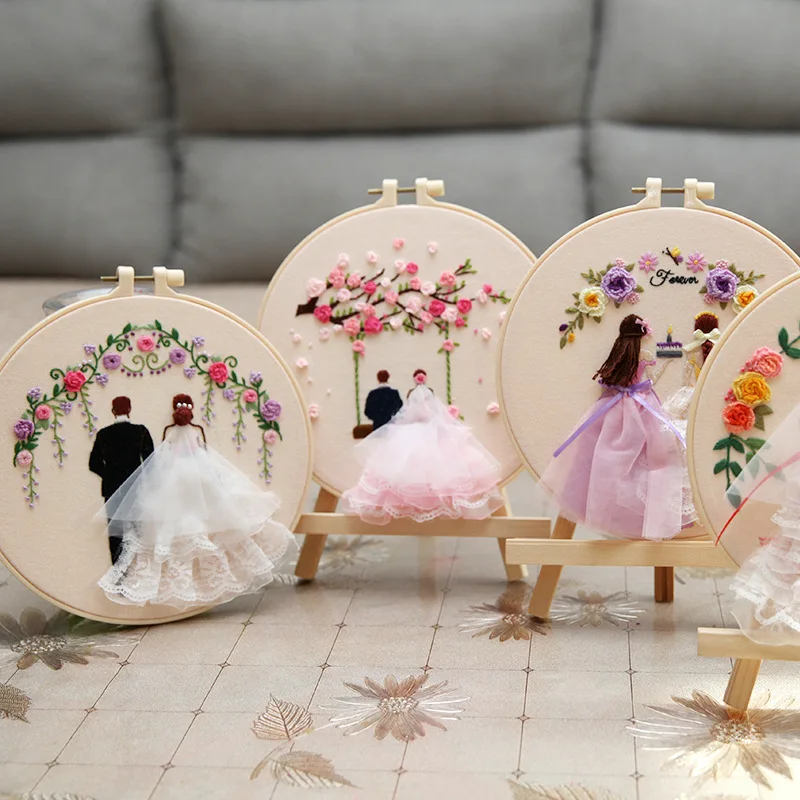 Hand Embroidered DIY Material Bag Wedding Dress Serie Hanging Picture Cross stitch Suit Semi Finished Sewing Supplies Decoration