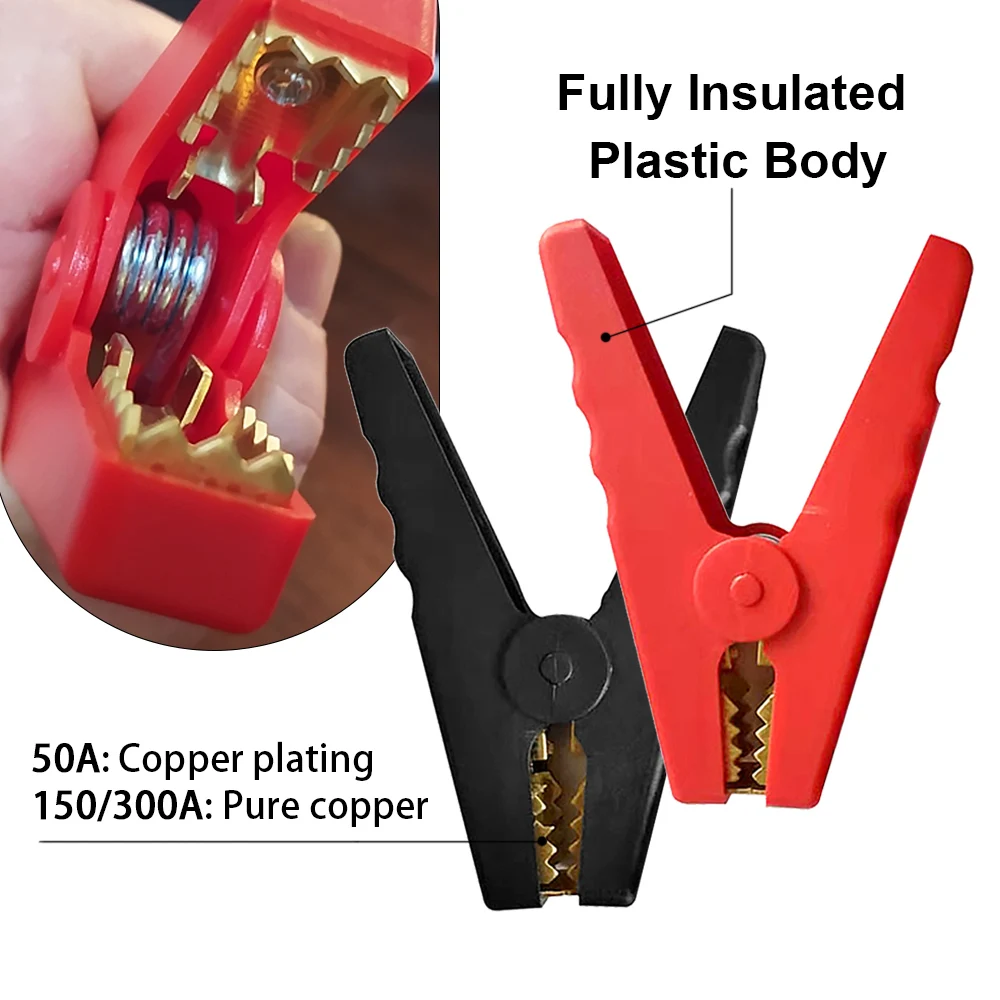 50A 150A 300A Crocodile Car Caravan Van Battery Alligator Clips Electrical Battery Clamp Test Connector for Jumper Cables Boost