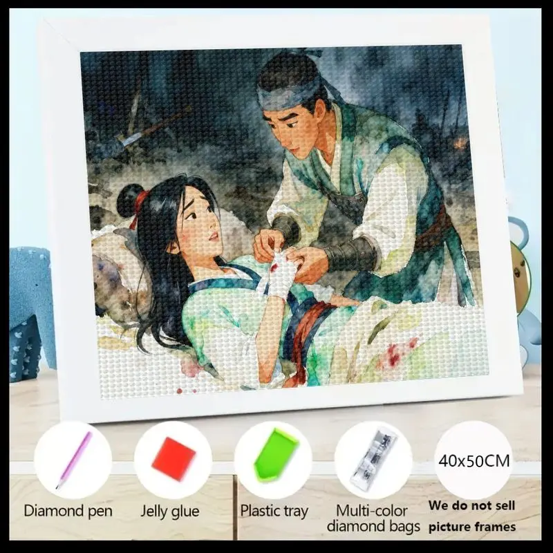 

1PC 5D Full Drill DIY Diamond Painting Kit, Historical Romance Art, Tender Warrior & Injured Maiden Love Scene, Crystal Rhinesto