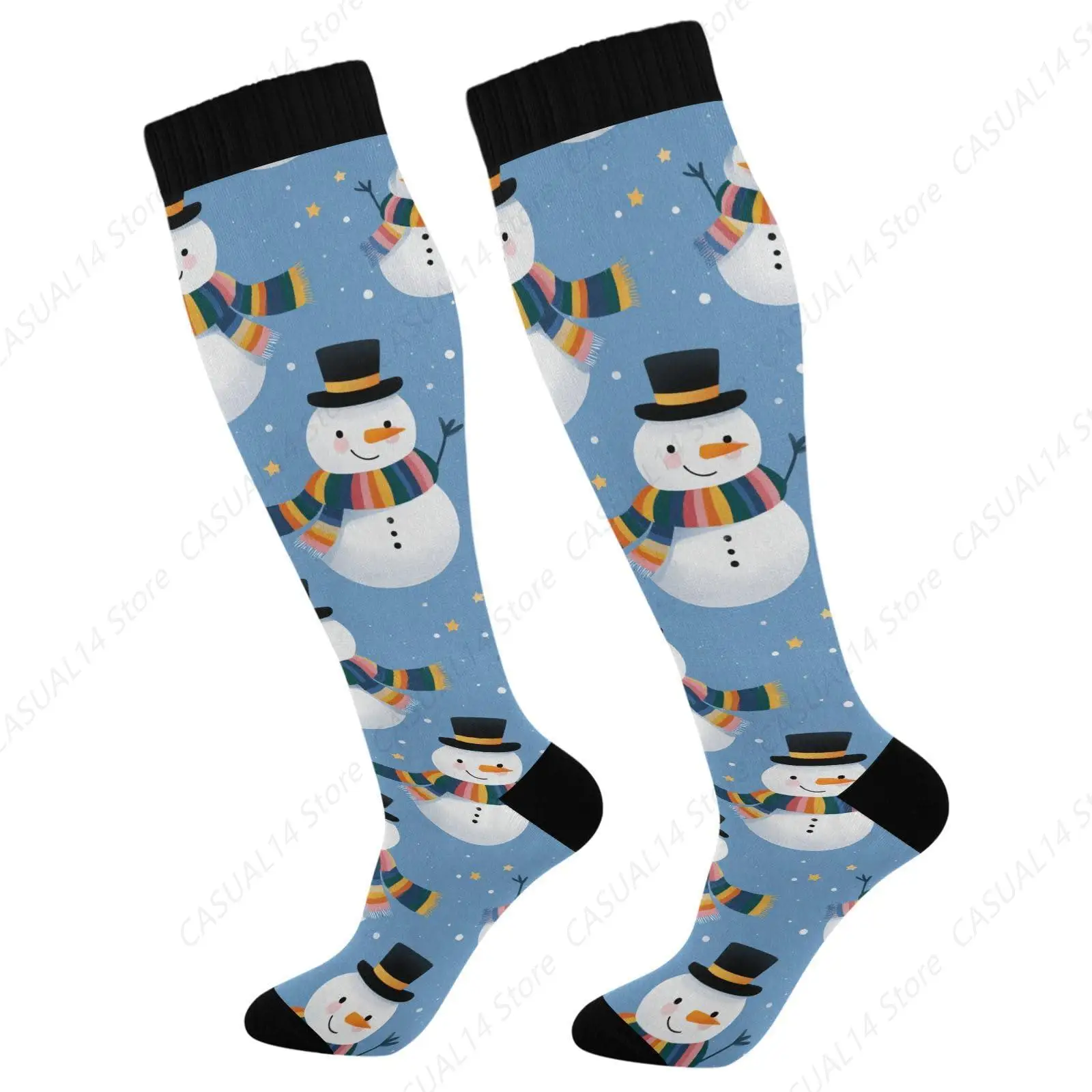 

Синие компрессионные носки с милым рисунком снеговика, гольфы для женщин и мужчин, 15-20 мм рт. ст., лучше всего подходит для спортивных медсестер