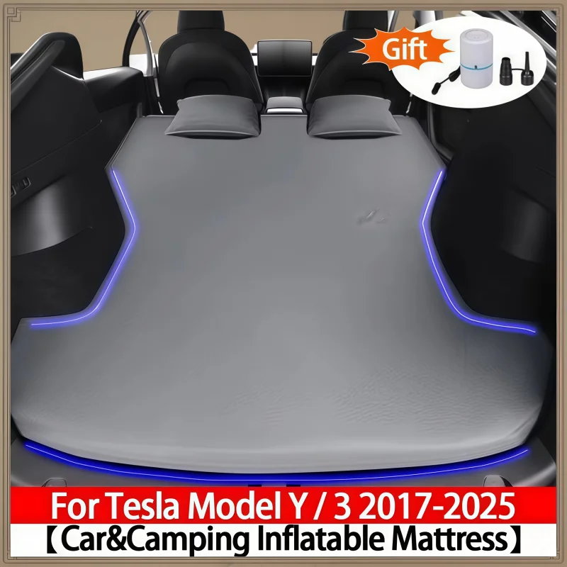 Für Tesla Model Y & Model 3 2017-2025 Alle Modelle Aufblasbare Luftmatratze Outdoor Camping Aufblasbares Wildleder-Reisebett fürs Auto