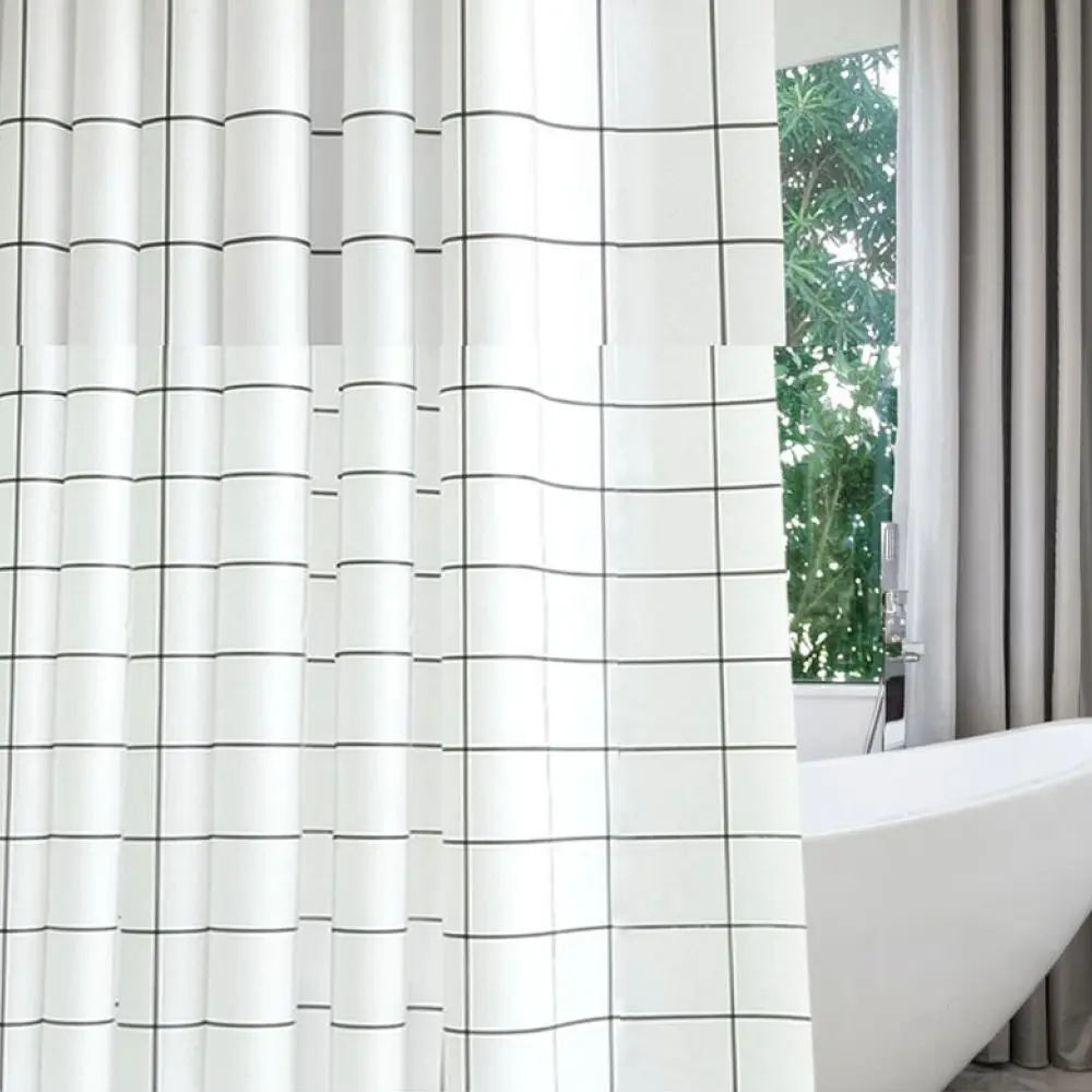 Modern Style Shower Curtain Black White Plaid Print Waterproof Mold Proof PEVA Bathroom Partition Thickened Fabric
