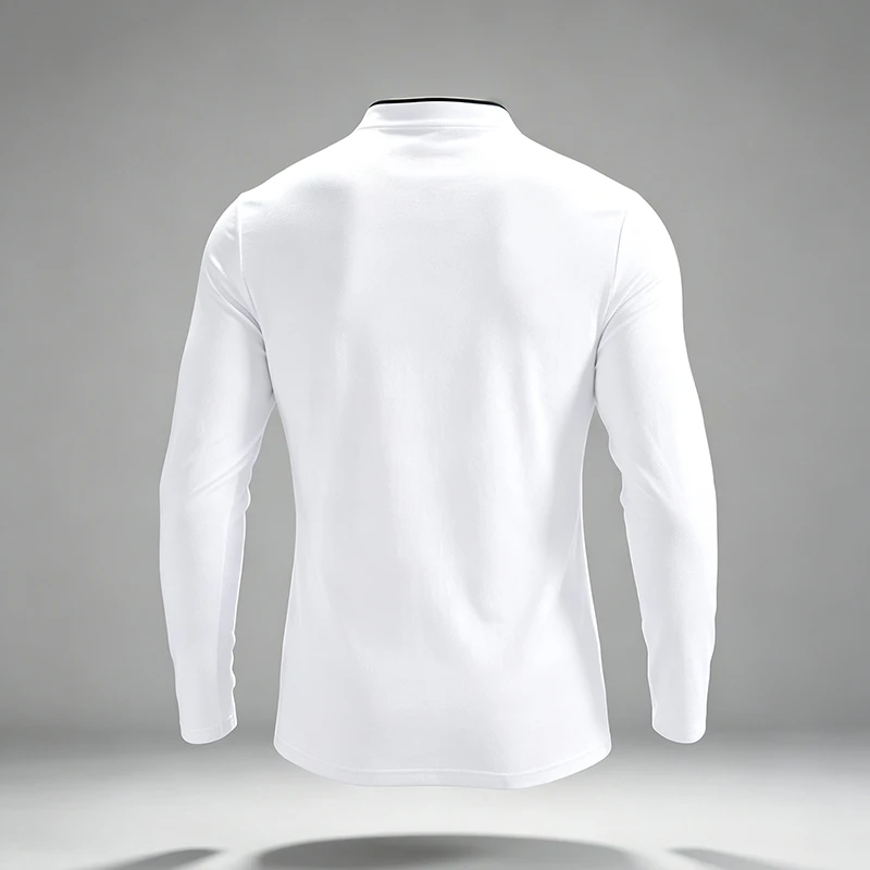 Herren Polohemden mit Stehkragen, halber Knopfleiste, langen Ärmeln, vier Knöpfen, Henley-Stretch, knitterarm, für den Alltag, Freizeitoberteile – Detail 11