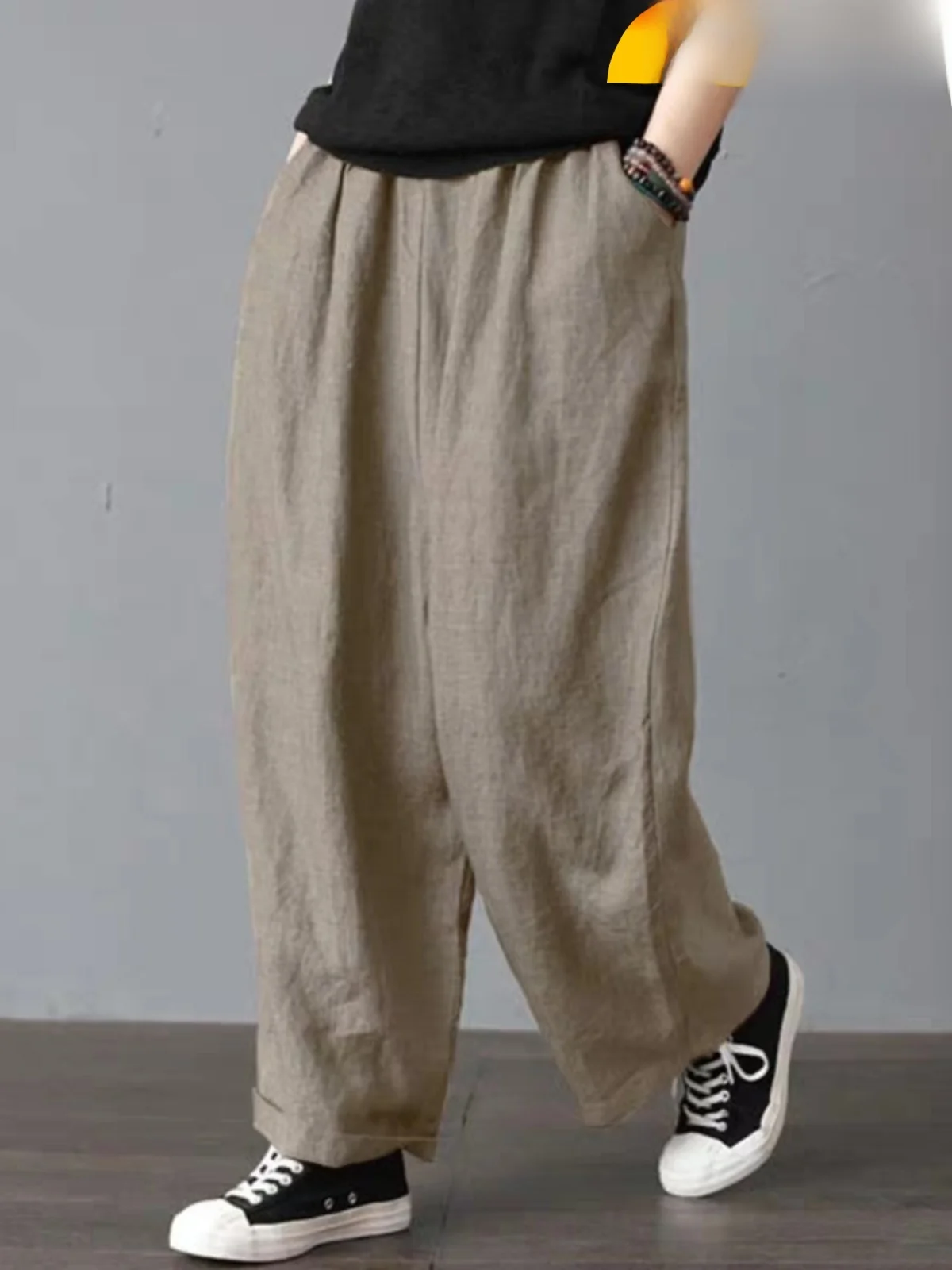 

Summer Women's Loose Slimming Ice Silk Cotton Linen Wide Leg Pants Casual Dad Jeans Thin High Waist Long Trousers Retro Sle