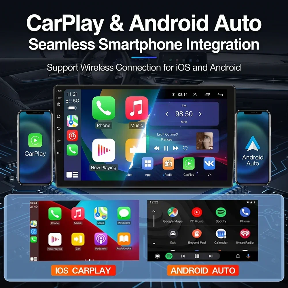 2 Din Universal Android 13 Car Stereo Autoradio 7/9/10 Inch QLED Touch Screen Wireless CarPlay Android Auto GPS Navigation
