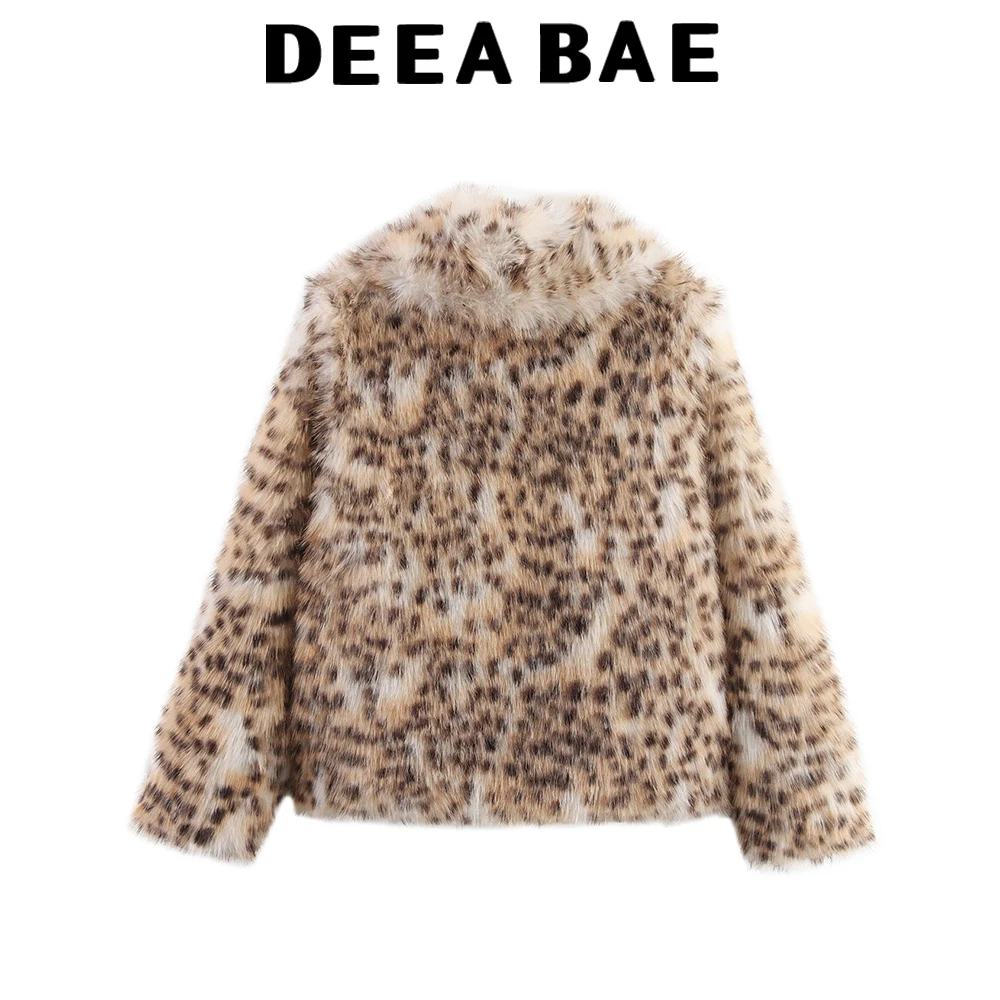 DEEABAE الخريف الملابس النسائية الجديدة مزاجه المألوف تنوعا ليوبارد طباعة فو الفراء سترة قطيفة