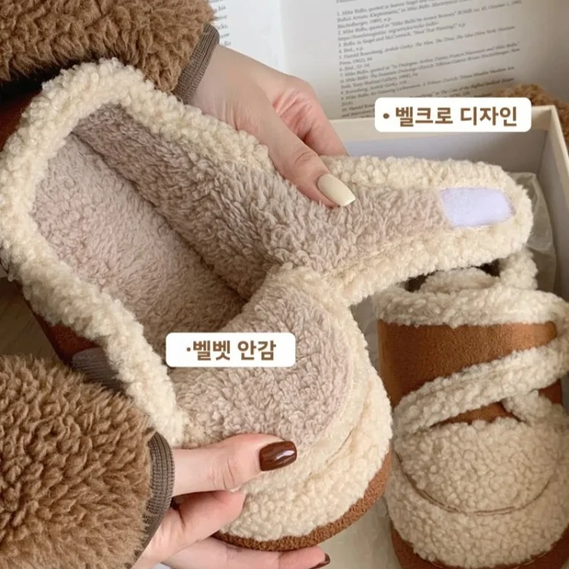 

Winter New Cotton Slippers for Womens Home Use Thick Bottom Anti Slip Warmth with Velvet Bag Heel Outside Cotton Shoes for Women