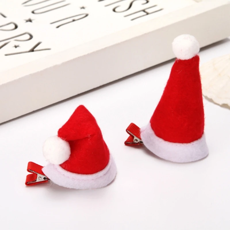 Christmas Hat Hair Clips Mini Hat Duckbill Clip Xmas Hat Hairpin Santa Hat Non-Slip Hair Side Clips Hairstyle Tool