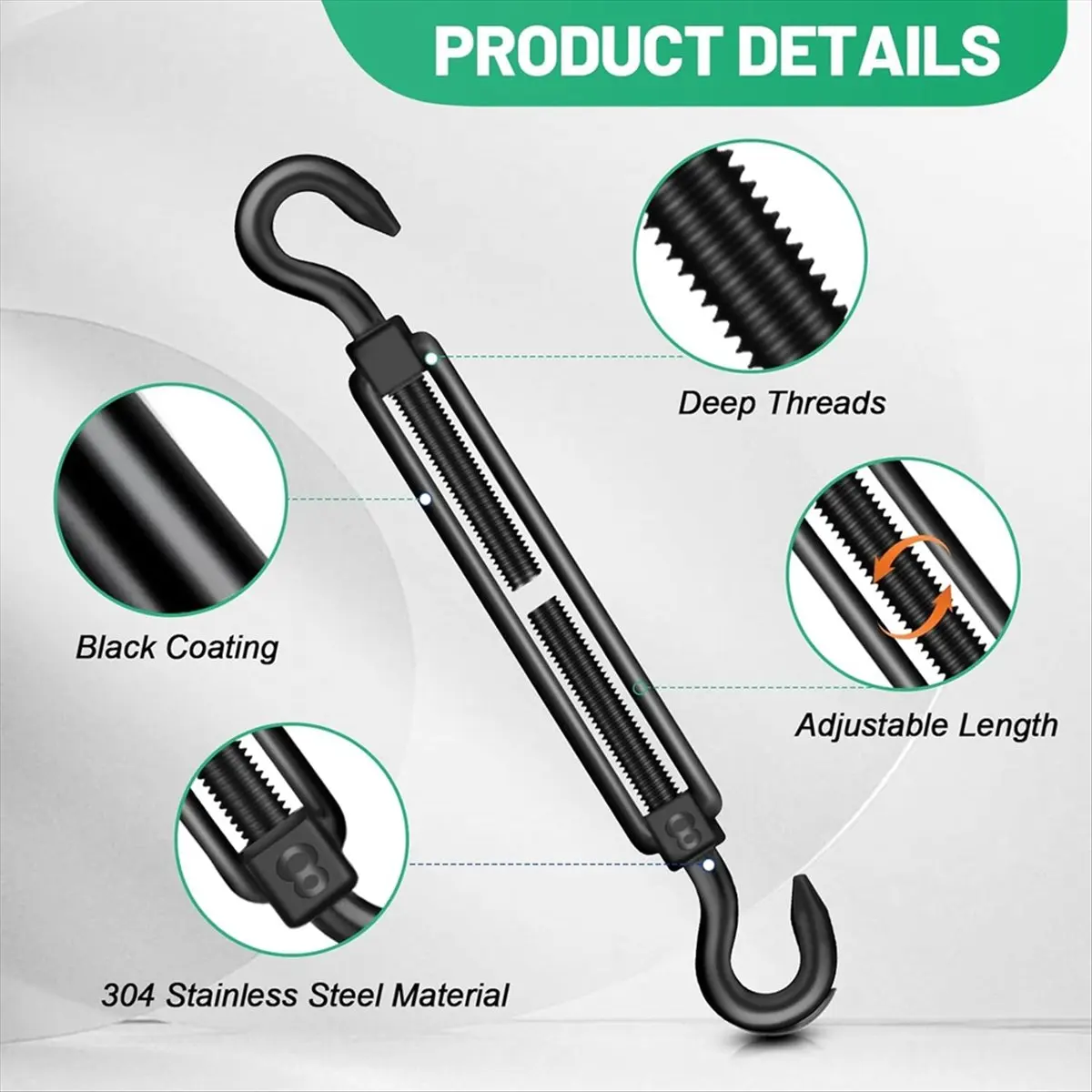 【Limited Offer】2PCS M8 Hook & Hook Turnbuckle 304 Stainless Steel,Heavy Duty Turnbuckle for Wire Rope Tension
