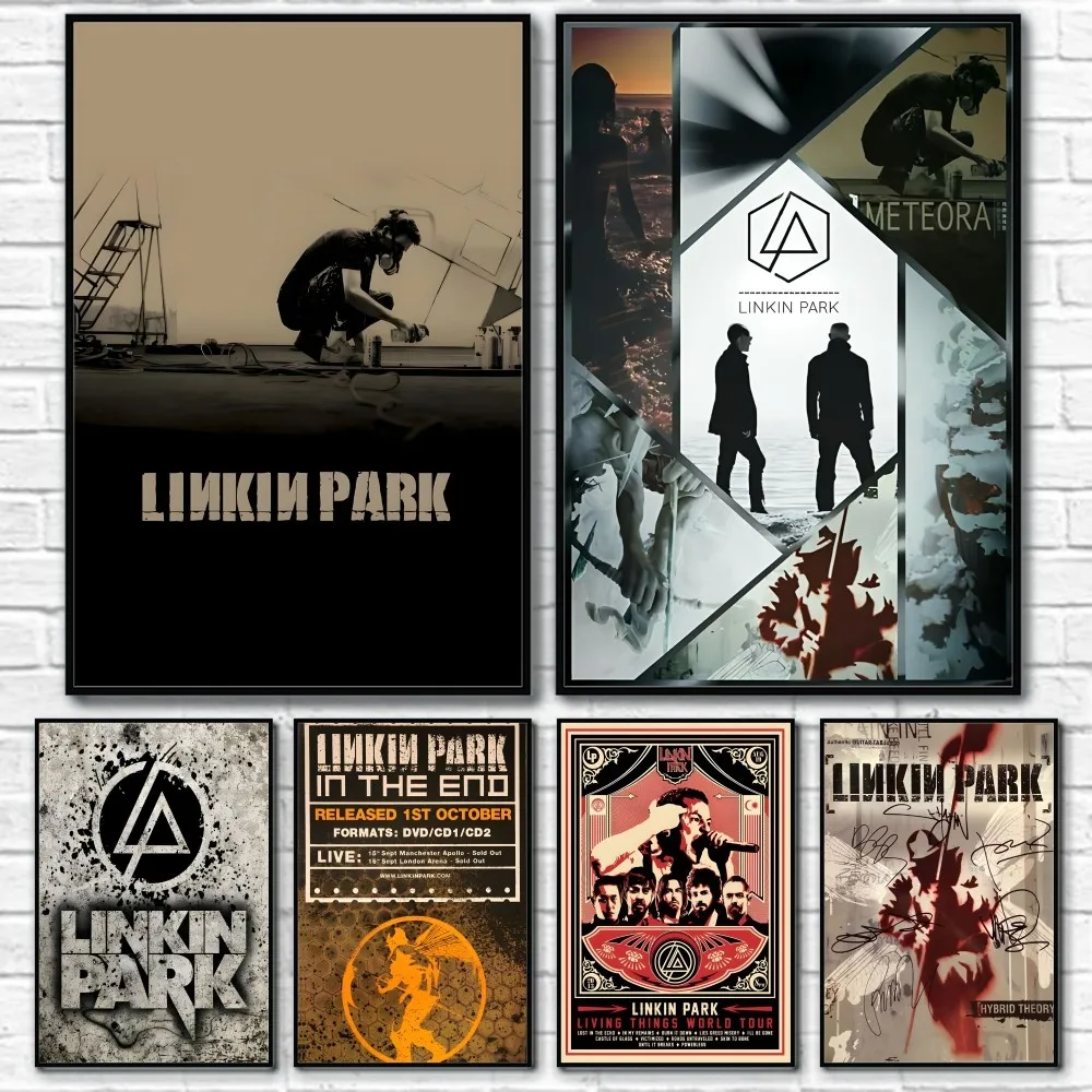 L-LiNKinS Band P-Park Logo Retro Rock Album Poster Sticky Wall Art Printing Waterproof Home Living Bed Room Bar Aesthetic Decor