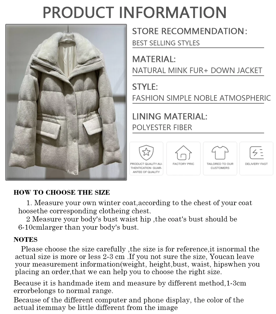 Women's Winter Down Jacket Wool Mink Down Coat Real Fur Mid-Length Puffer Jacket Luxury New Natural Fur Jacket
