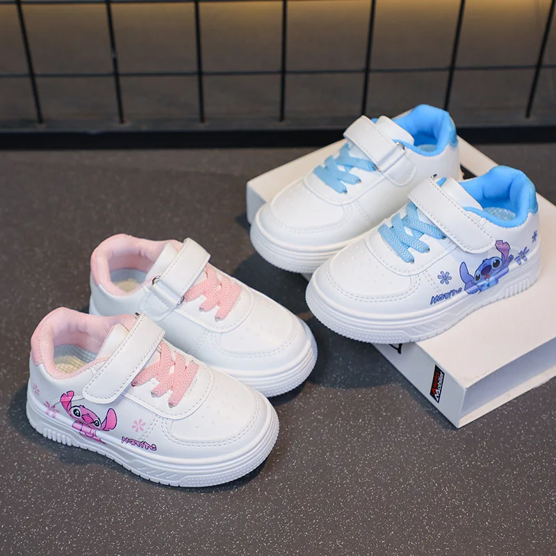 

Kids'Casual Shoes Sneakers PU Leather Cartoon Printed Stitich Spring Shoes For Girls Velcro Anti-slip Pink Blue Shoes Size 20-31