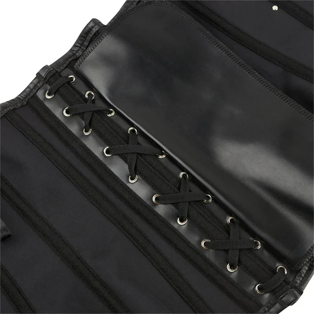 Black Leather Corset Top Woman Zip Leather Corset Buckle Bustier SteamPunk Gothic Studded Corset Corselet Straps Vest