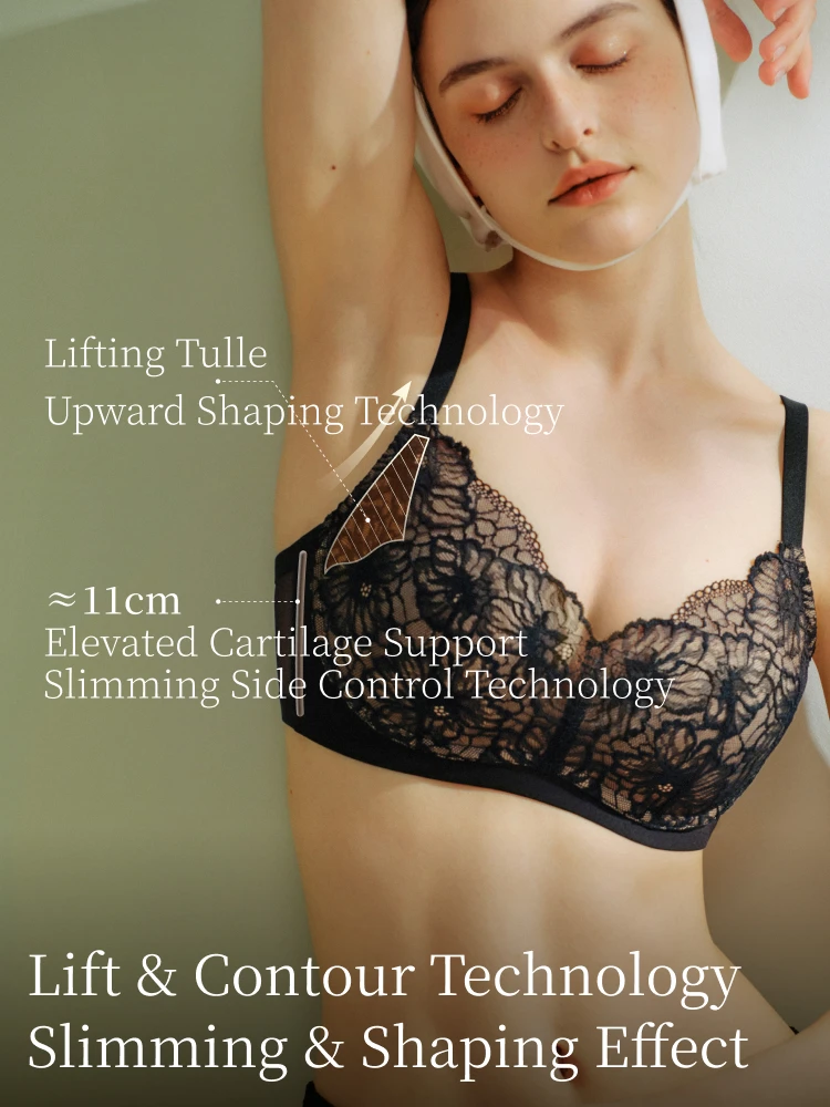 SUJIIN Plus Size Lace Bras for Women Sexy Wireless Push-up Soft Support Full Coverage Minimizer Bra Large Size Lingerie Lady