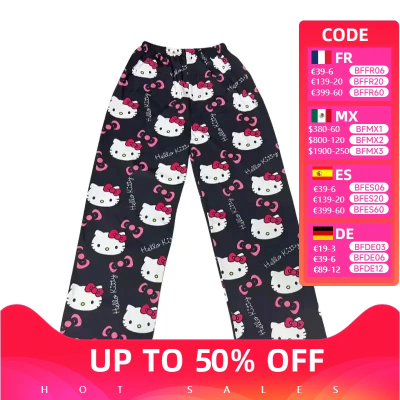 Olá kitty dos desenhos animados algodão solto estilo verão senhoras calças de pijama calças de pijama das mulheres dos homens sleep bottoms lounge wear menina sono