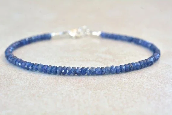 Sapphire Bracelet, September Birthstone Natural Blue Sapphire, Gemstone beaded Bracelet Handmade