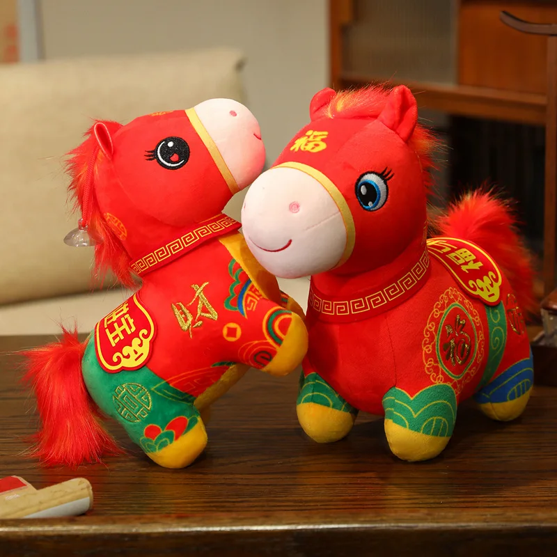 2026 Capodanno mascotte cavallo giocattoli di peluche rosso nero classico fortunato pony bambola Chinatown boutique pony decor festival regalo regalo per bambini