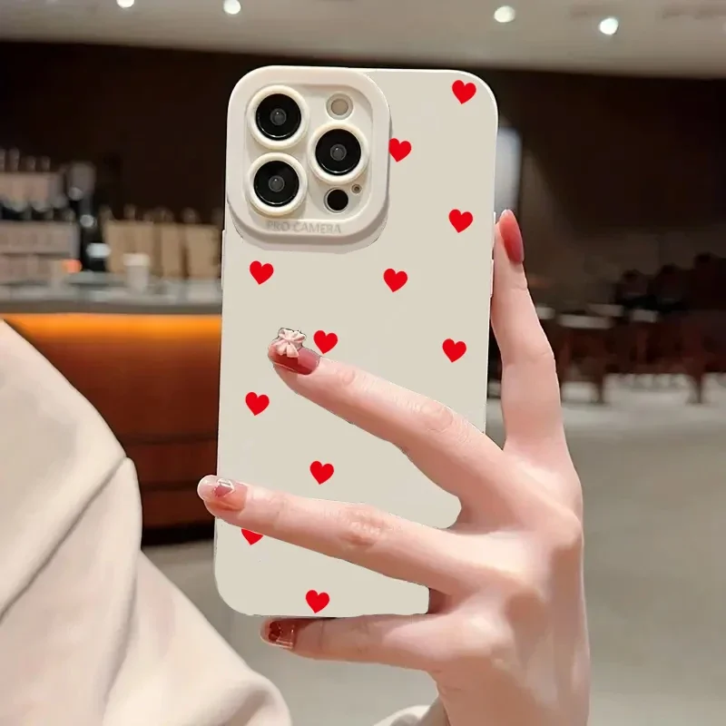 Case For iPhone 11 Cases iPhone 13 Cases Cute Red Love Heart Phone Case For iPhone 12 14 15 Pro Max XS XR X 7 8 Plus Soft Cover